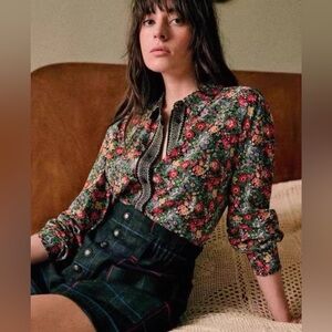 New Sézane Ann 100% Silk Floral Blouse